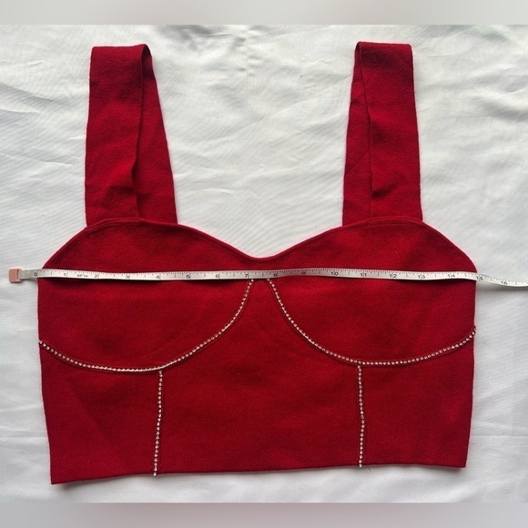 On 12th Red Rhinestone Corset Detail Crop Top Medium - Picture 7 of 9